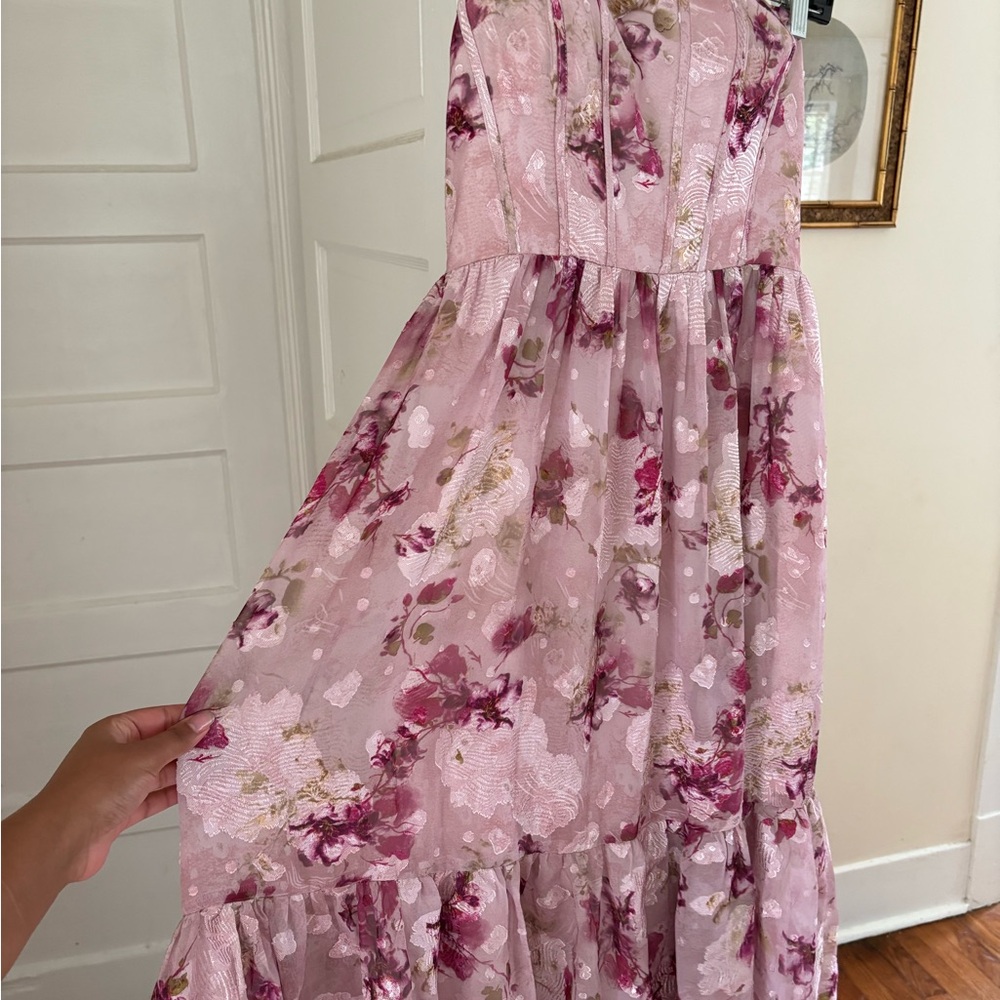 Azazie Pink Floral Midi Dress